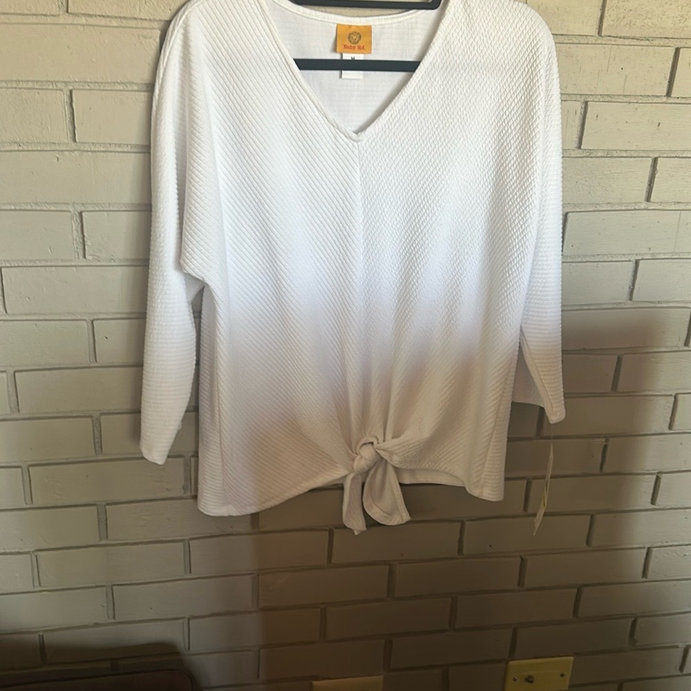 Ruby Rd White Relaxed Tie Front Blouse